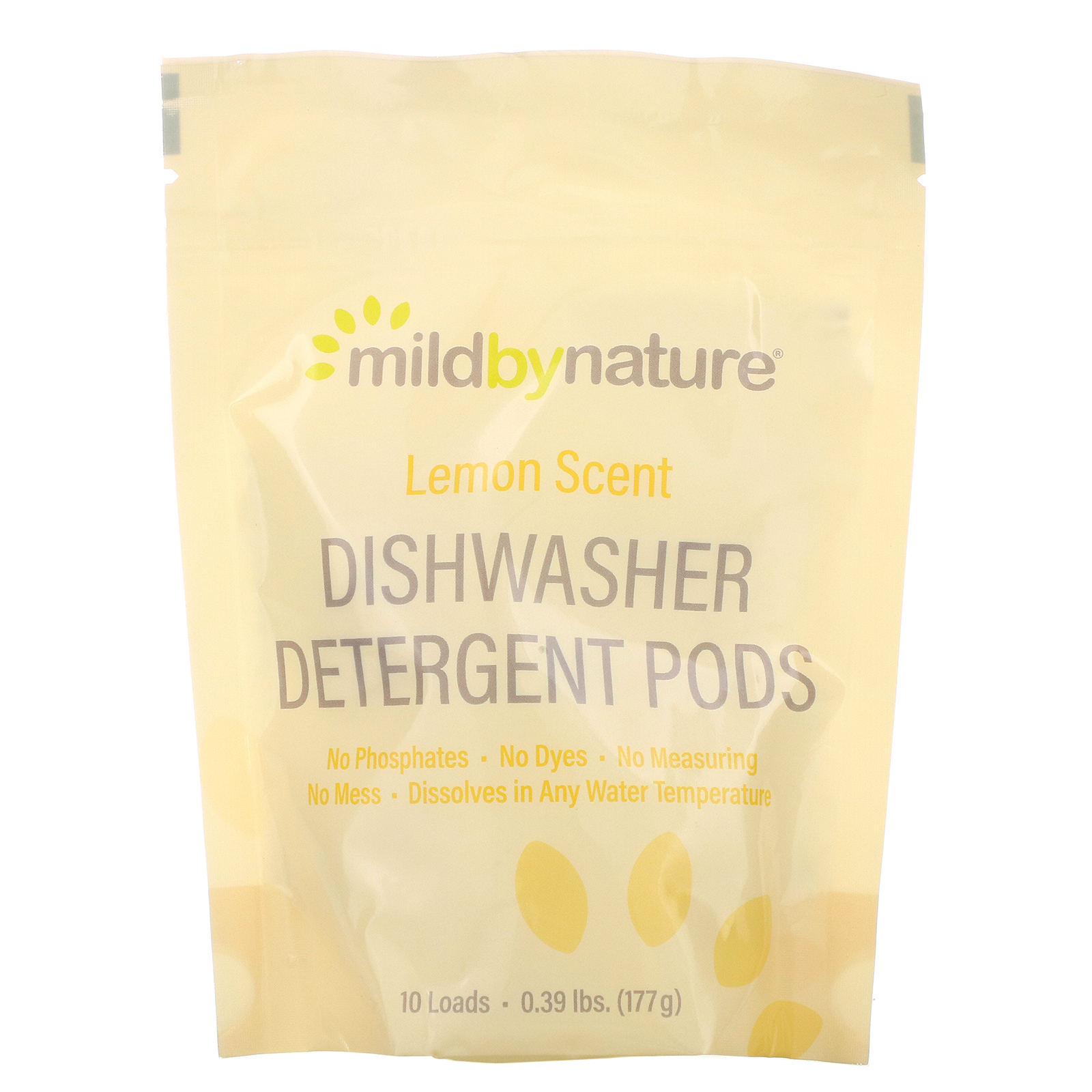 Mild By Nature, Automatic Dishwashing Detergent Pods, Lemon Scent, 10 Loads, 0.39 lbs, 6.24 oz (177 g)