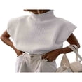 thumbnail image 1 of Femmes Épaulette Pull Haut Col Roulé Sans Manches Pull Gilet Large Épaule Tricoté Pull Haut, 1 of 7