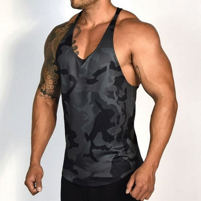 Mens Camo Bodybuilding Tank Top Quick Dry Gym Training Stringer Vest Tee Shirt