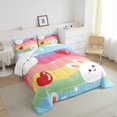thumbnail image 3 of YST Cute Rabbit Comforter Rainbow Bedding for Girls Cute Bunnies Bedding Sets & Collections Colorful Striped Down Comforter Full Red Hearts Quilt,Cartoon Animals Decor Kids Bedroom Decor 3pcs, 3 of 6