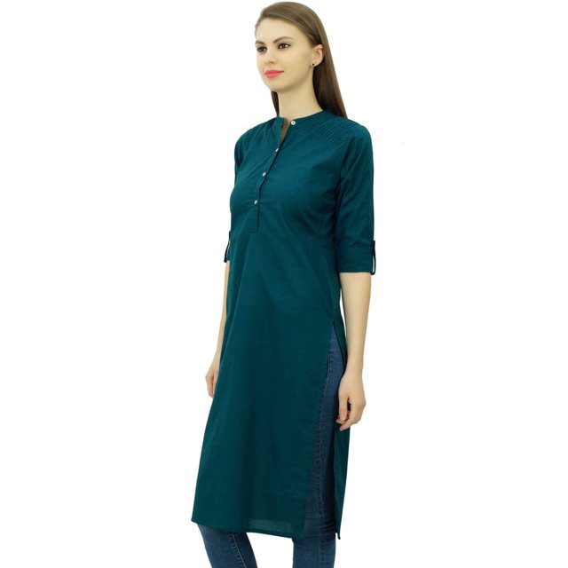 Phagun Kurti Tunique Unie en Coton Col Mandarin Kurta Blouse Ethnique Décontractée