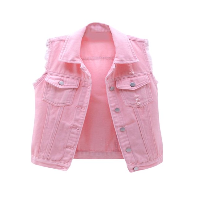 Women Casual Vest Turn-Down Collar Single-Breasted Tops Frayed Edge Pockets Jacket