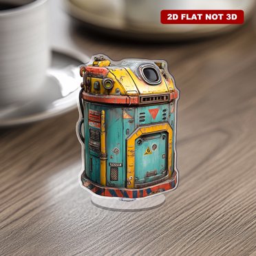 Rotating acrylic ornament featuring a wide-angle recycling bin with intricate details, perfect for enhancing any setting with a touch of fantasy