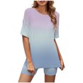thumbnail image 1 of Mikilon Ensemble Élégant pour Femmes 2 Pcs Mode Col Rond Blouse Manches Courtes Hauts Shorts Ensemble Décontracté Multicolore-A TG, 1 of 3
