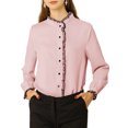 thumbnail image 1 of INSPIRE CHIC Women's Office Button Down Ruffle Stand Collar Long Sleeve Work Shirts, 1 of 6