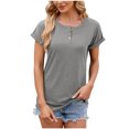 thumbnail image 2 of LSLJS Women's Mode Col Rond Manches Courtes T-shirt Boutonné Casual Chemise Ample Tops, 2 of 7