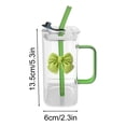 thumbnail image 3 of EGNMCR Transparent Square Glass Cup With Knot Handle And Straw For Coffee And Milk 400ml Water cup, 3 of 6