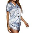 thumbnail image 1 of B91xZ Women's Silk Satin Ruffled Pajamas Sets Button Down Pajama Shorts Set Soft Summer Solid Pjs Sets,Light Blue M, 1 of 4