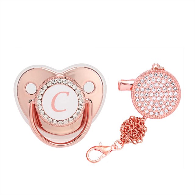 XZNGL Baby Pacifier 26 Letter Name Initial Clip Silicone Infant Nipple Bling Newborn Pacifier