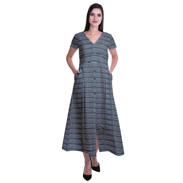 Moomaya Robe Longue Maxi pour Femmes à Manches Courtes, Robe Formelle/décontractée avec Poches P-TTG