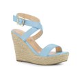 thumbnail image 1 of BLISSFUL STEP Chaussures pour Femmes Sandales Espadrilles à Talon Compensé Slingback à Brides Croisées Bleu Ciel 10, 1 of 7