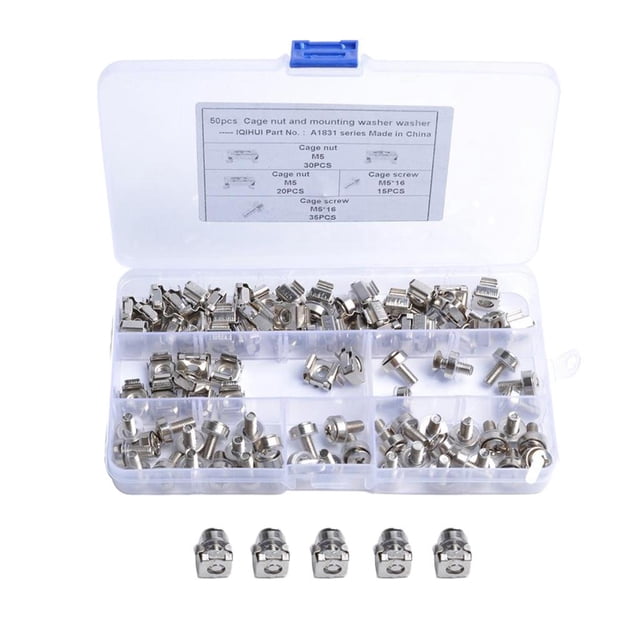 Esquirla 50Sets M5 x 16mm Screws and Cage Nuts for Server Shelf Cabinets Rack Mount Screw