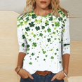 thumbnail image 1 of T-Shirt Ample à Manches Trois-Quarts et Col Rond Imprimé pour la Saint-Patrick pour Femmes, 1 of 6