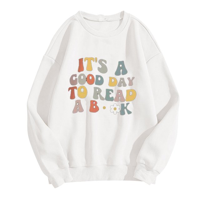 Meichang Sweatshirts Surdimensionnés pour Femmes Épaules Tombantes Pull Décontracté Manches Longues Col Rond Sweatshirts Confortables Pull Graphique Mignon