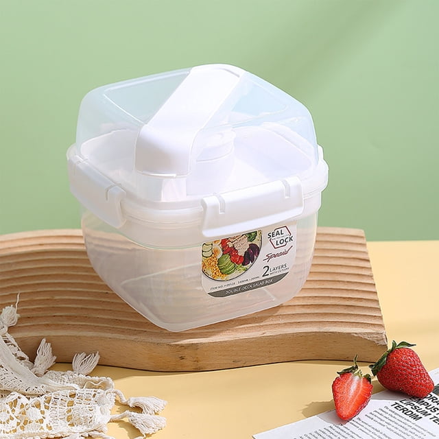 TIMIFISDouble Layered Fruit Salad Box Portable Bento Box Sealed Fresh-keeping Box