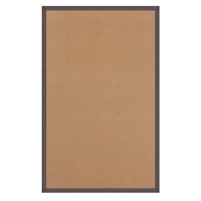 Athena Cork & Slate 4' x 6' accent rug with natural cork-colored wool surface and slate grey cotton binding, tufted with mitered corners, suitable for layering in small spaces or entryways.