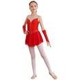 thumbnail image 3 of JanJean Robe Justaucorps de Patinage Artistique Sans Manches pour Filles Enfants en Maille à Strass avec Empiècement, et Gants, Costume de Compétition Rouge 10, 3 of 7