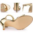 thumbnail image 3 of BLISSFUL STEP T Strap Rhinestone Ankle Strap Stiletto Heels Sandals for Women Gold 6 M US, 3 of 6