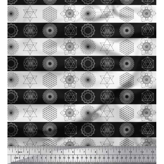 Soimoi Black Poly Georgette Fabric Sacred Geometric Fabric Prints By Yard 52 Inch Wide