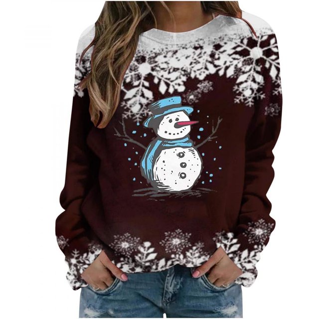 Femmes Pulls- Pull-Drop Épaule Col Rond Manches Longues Noël Tricot Sweat-Shirts Floraux Décontractés Tops pour Automne/printemps/hiver Rouge L