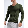 thumbnail image 2 of HULIJA Chandails de Dessous pour Hommes Doux Micro Col en V Coupe Ajustée T-shirt Manches Longues Respirant Extensible T-Shirts Vert Armée TTG, 2 of 3