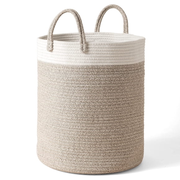 LA JOLIE MUSE Woven Basket Rope Storage Baskets - Large Cotton Organizer 16 x 14 x 14 Inches Basket for Baby Blanket Kids Toy Nursery Laundry Basket