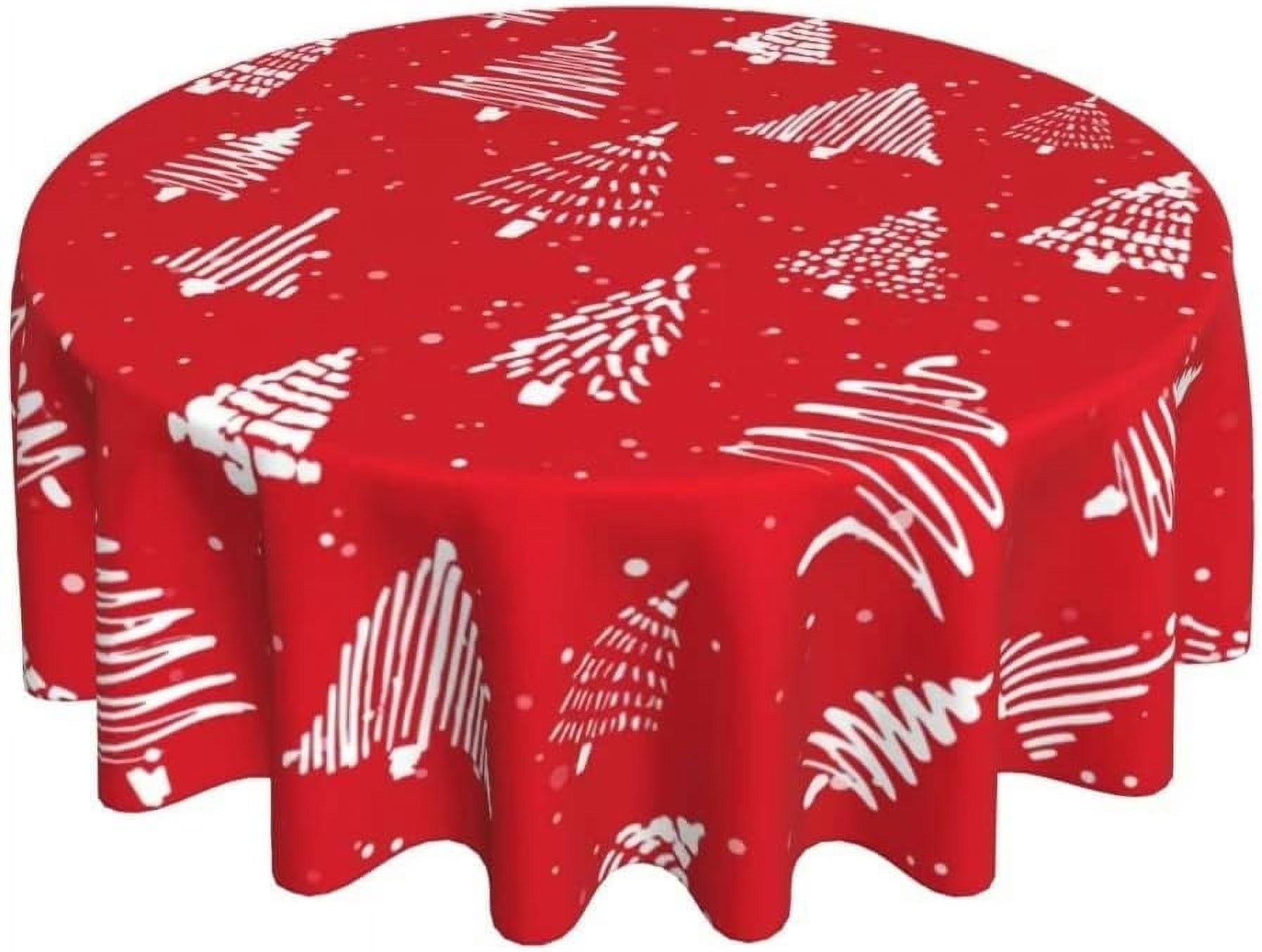 Merry Christmas Tablecloth 60 Inch Round, Red Christmas Tree Table Cloth, Winter Xmas Tablecloths Polyester Washable Fabric Farmhouse Decorative for Holiday Home Kitchen Dining Party
