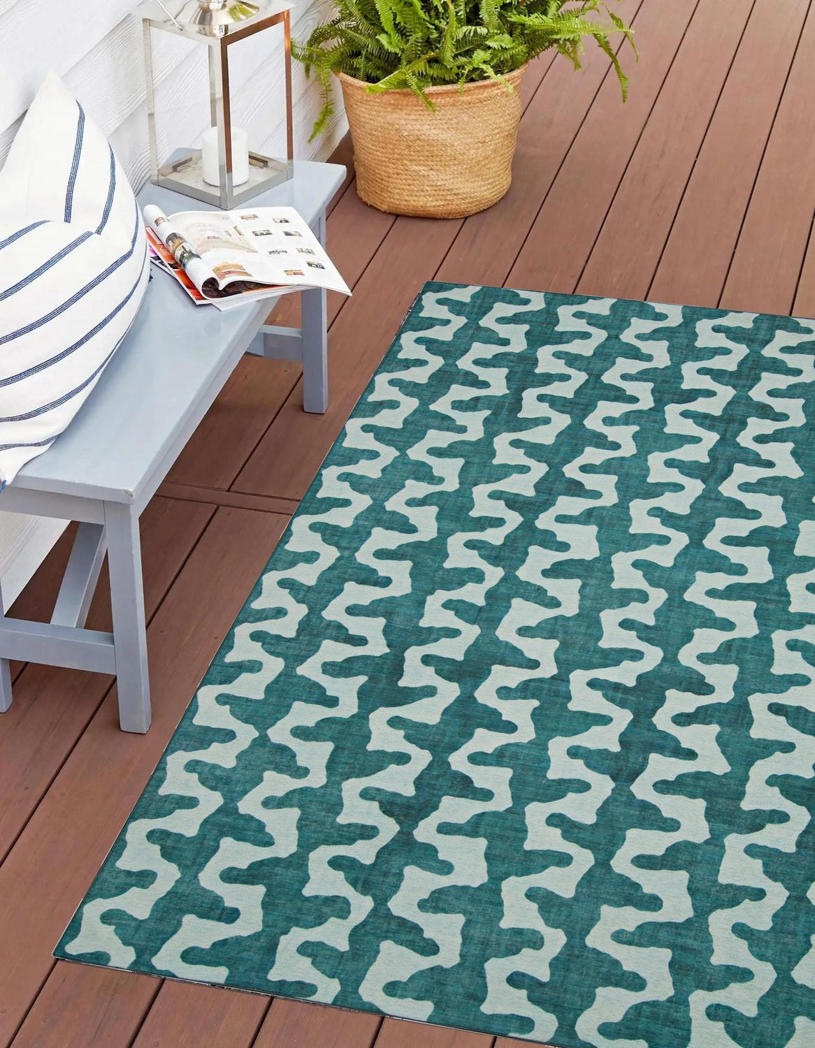 Tapis d'accent extérieur lavable Doral aqua & vert 3 pi x 5 pi