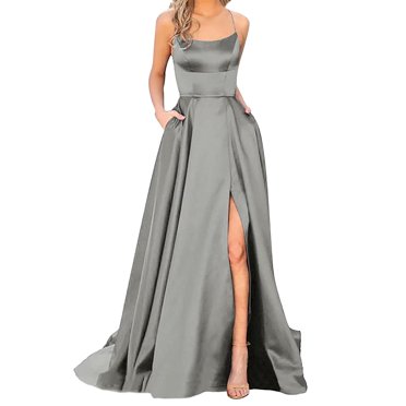 B91xZ Tenue pour Femmes à une Épaule, Fente Haute, Sans Manches, Froncée, Robe Longue Maxi de Cocktail Aguichant, Gris P