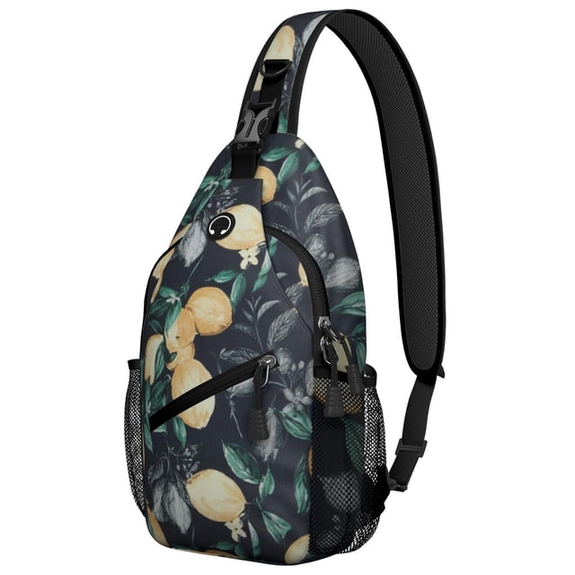 Modern Lemon Print Travel Sling Backpack, Lightweight Crossbody Bag with Vintage Floral Pattern, Multi-Layer Storage for Lemon Lovers