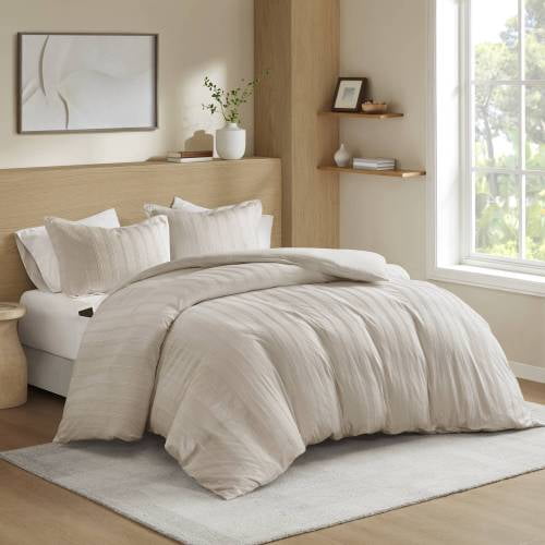 3-Piece Full Woven Striped Duvet Set Neutral