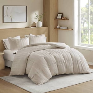 3-Piece Full Woven Striped Duvet Set Neutral