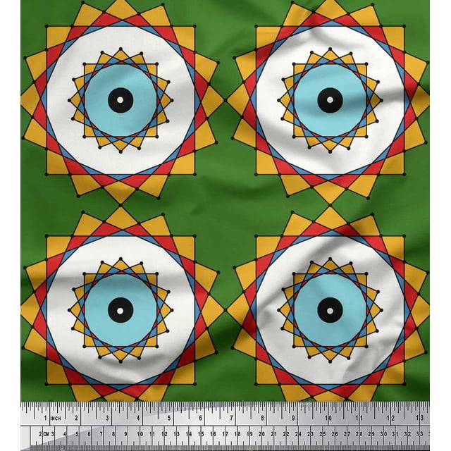 Soimoi Tissu en Poly Georgette Vert Imprimé Géométrique au Mètre 52 Pouces de Large