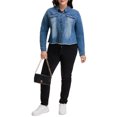 thumbnail image 3 of GRACE & GRANDEUR Women's Plus Size Washed Button Front Frayed Denim Jacket Blue 4X, 3 of 7