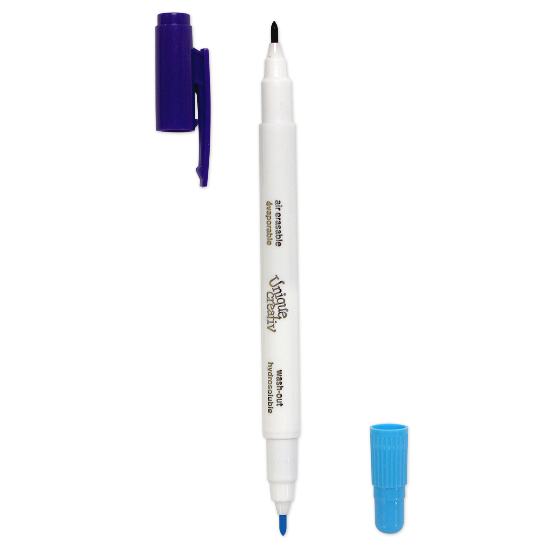 UNIQUE SEWING crayon marqueur 2-en-1 à double pointe fine, lavable bleu et effaçable à l’air mauve