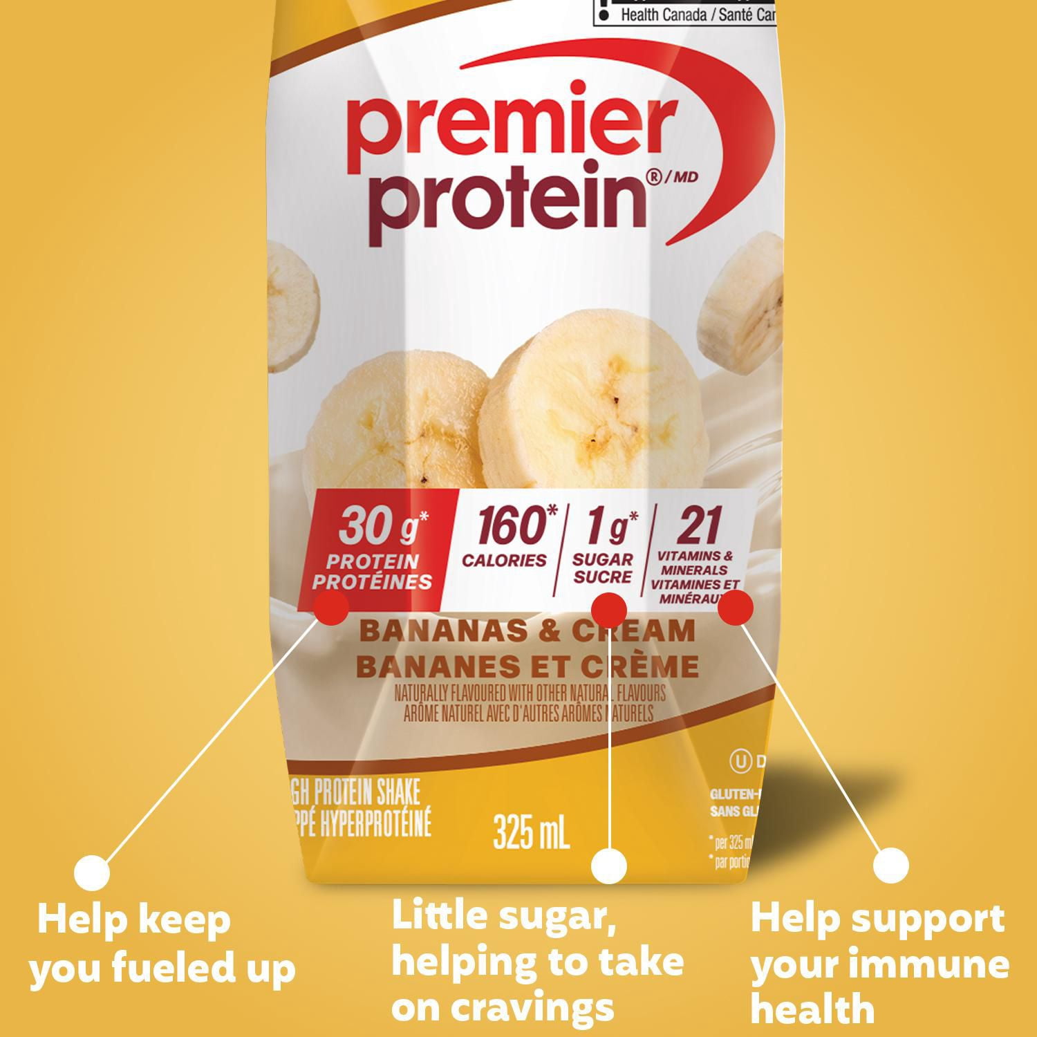 Premier Protein aux Bananes et à la Crème, Boisson Protéinée Prête à Boire, Lot de 4