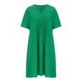 thumbnail image 5 of Swstbby Liquidation d'Économies d'Été! Robe d'Été pour Femmes, Robe Décontractée Ample Rétro en Coton et Lin à Manches Courtes, Col en V, Plissée, Verte TG, 5 of 5