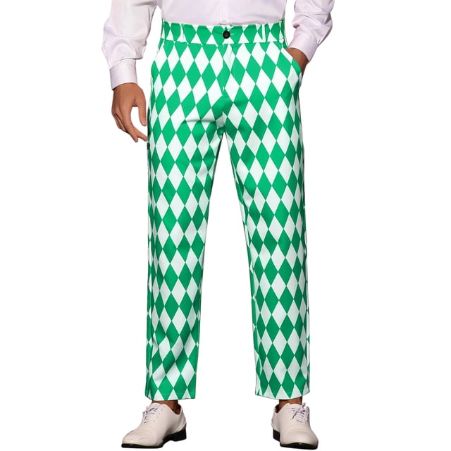 INSPIRE CHIC Pantalon Imprimé Argyle pour Homme Coupe Régulière devant Plat Pantalon Habillé 38 Vert Blanc