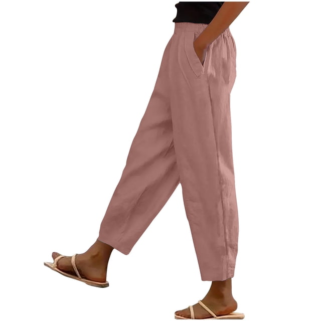 Chbgutlmr Pants for Women Elastic Waist Ruched Loose Lightweight Casual Work Trousers Solid Color Fall