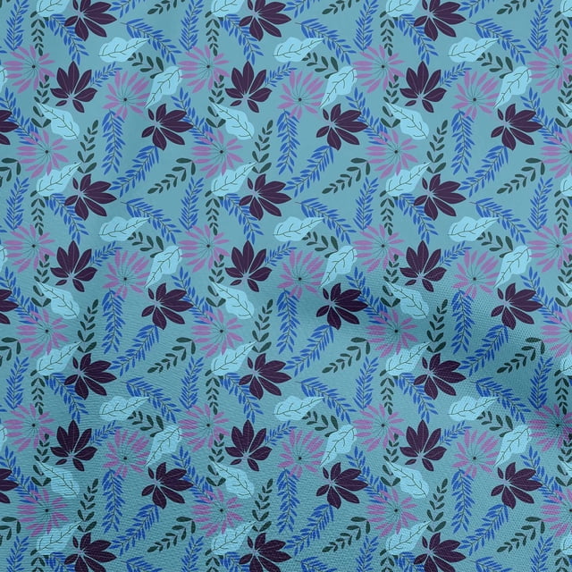 oneOone Polyester Spandex Blue Fabric Tropical Leaf Sewing Craft Projects Fabric Prints By Yard 56 Inch Wide