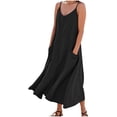thumbnail image 2 of Jusqu'à 50 % de Rabais Horkkom Robe Maxi pour Femmes Col en V Couleur Unie Robes d'Été Décontractées à Bretelles Spaghetti Longues Robes avec Poches TG, 2 of 6