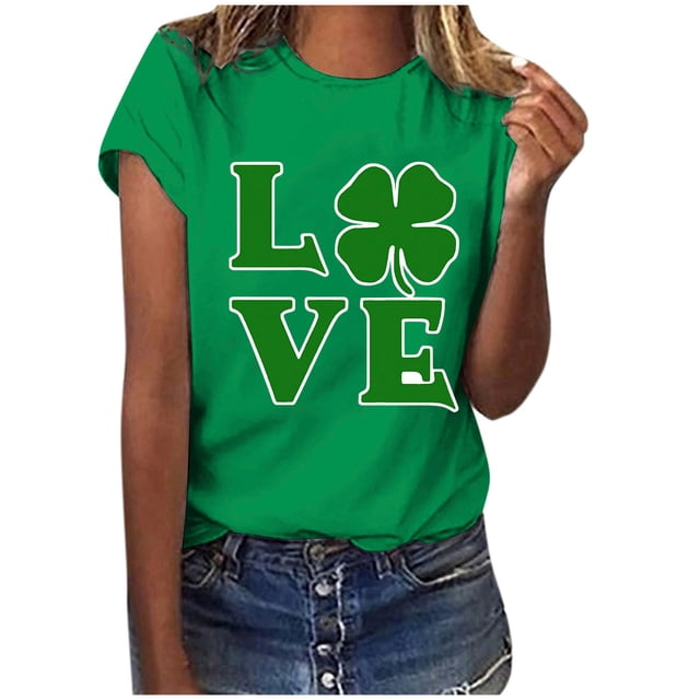 TopLLC St. Patrick's Day Patricks Day Chemises pour Femmes Hauts de Sarrau St Patricks Day Mode pour Dames St. Imprimé Manches Courtes Col Rond Chemise Femme Décontractée Ample