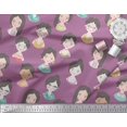 thumbnail image 3 of Soimoi Purple Modal Satin Fabric Women Face Human Figure Print Sewing Fabric Yard 42 Inch Wide, 3 of 5