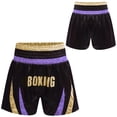 thumbnail image 3 of zdhoor Kids Boys Boxing Trunks Metallic Color Block Side Split Satin Shorts for Boxer Fighting Training Light Purple&Gold 12, 3 of 4