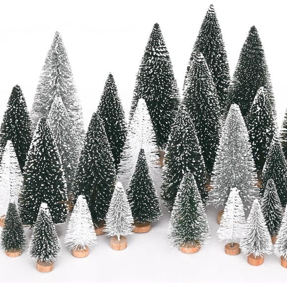 Waipfaru 21 Pcs Mini Christmas Tree Table Decor, Bottle Brush Christmas Trees, , Miniature Pine Trees for Xmas Tabletop Crafts Indoor Decor