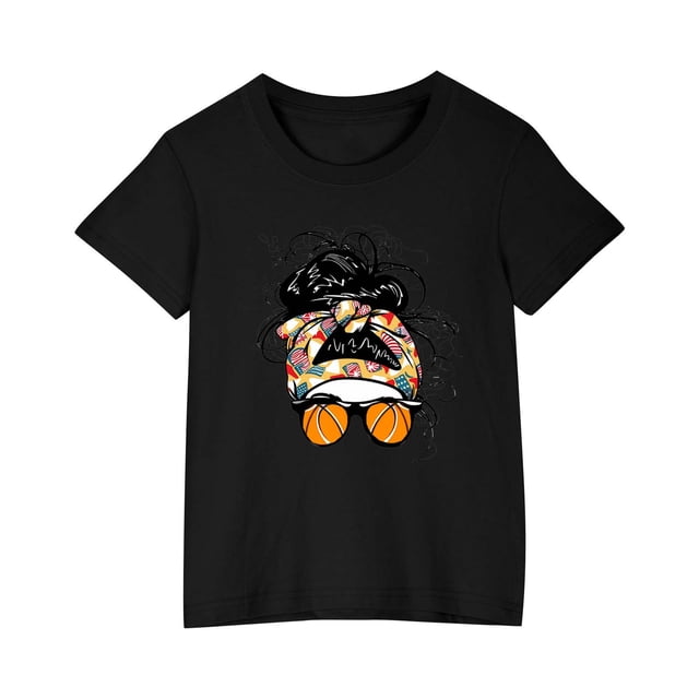 Économies d'Été! SROBPTY T-Shirts à Manches Courtes pour Tout-Petits, T-Shirt Mode à Col Rond Imprimé pour Garçons et Filles Tout-Petits, Haut à Manches Courtes Noir, 4 Ans