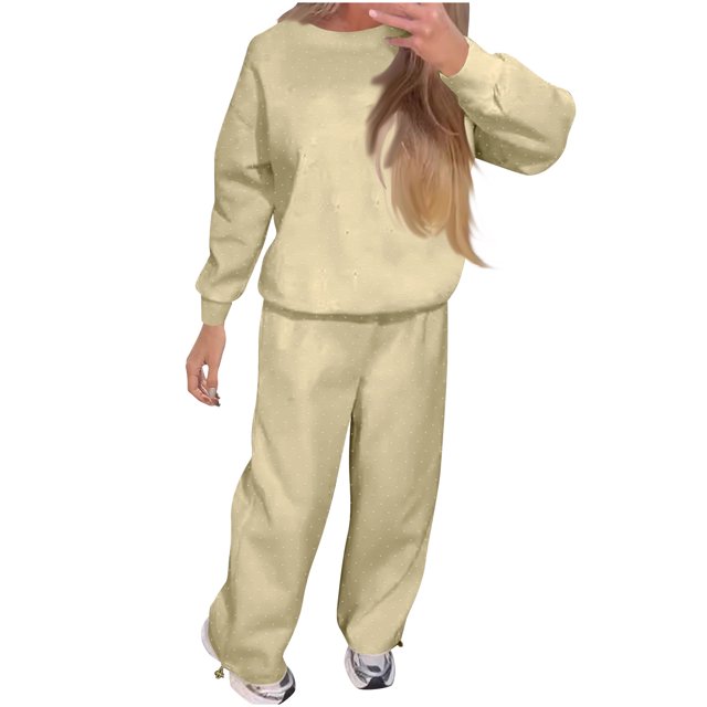 Posijego Women's 2 Piece Outfits Sweatsuit Long Sleeve Pullover Sweatshirts Drawstring Bottom Pants Tracksuit