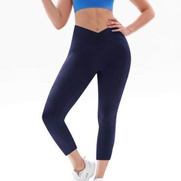 MeetoTime High Waist Yoga Pants for Women Crossover Stretch Workout Capris Leggings with Pockets