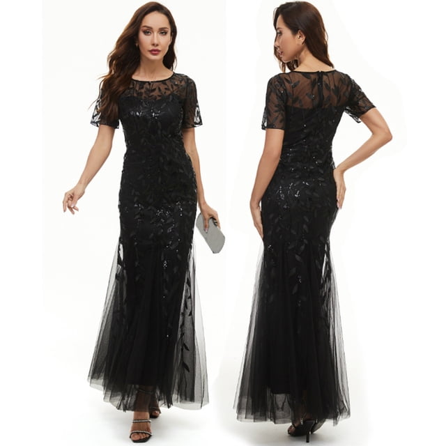 FcBaudy Robe à Manches Courtes à Col Rond Longueur Cheville, Robes pour Femmes, Robes d'Été pour Femmes Mode Femme Robe de Nuit à Bretelles en Dentelle Patchwork Dentelle Robes à Bretelles Robe Femme