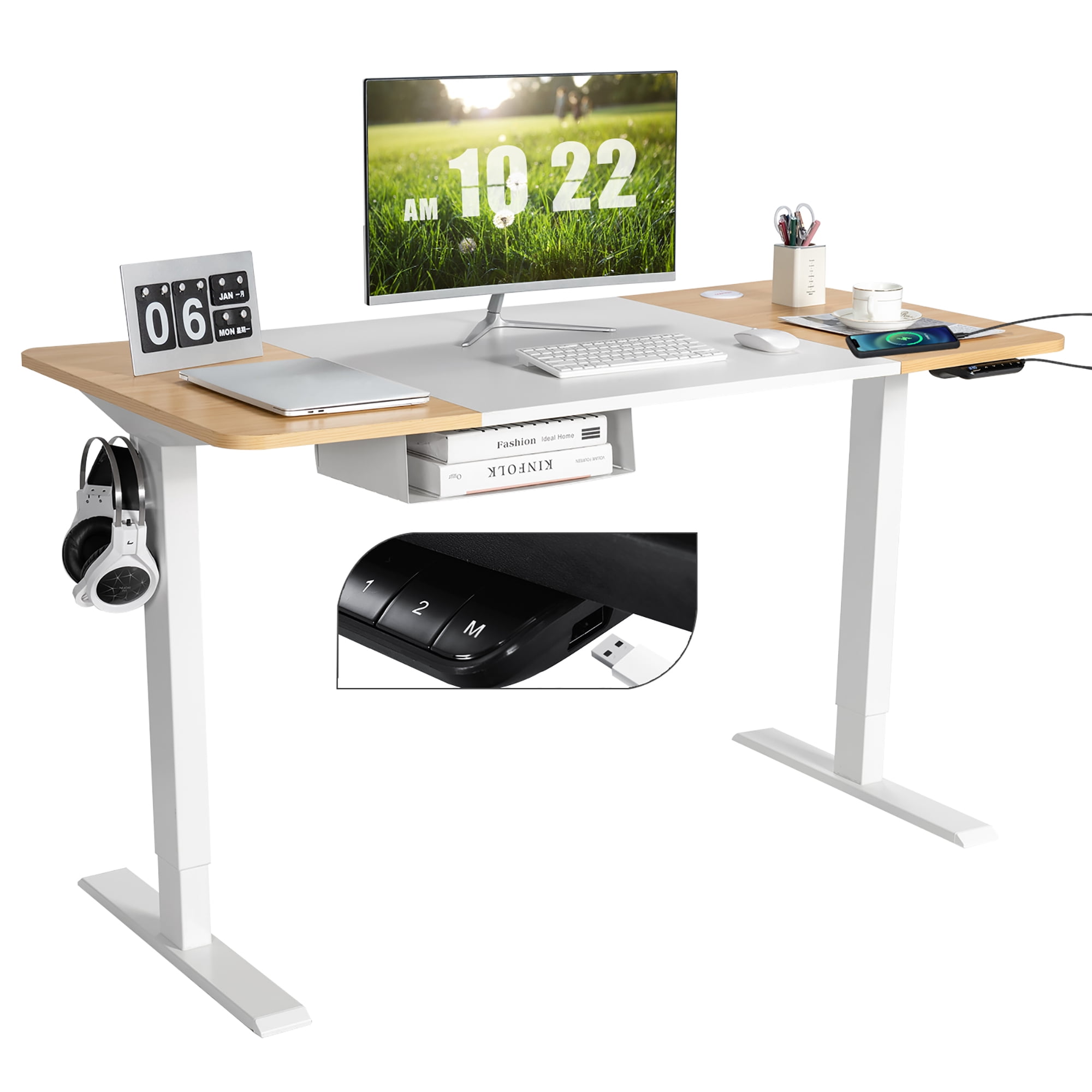 Costway 55"x28" Electric Standing Desk Adjustable Sit to Stand Table w/USB Port Natural